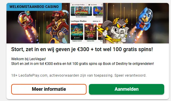 Sectie met promoties en beloningen voor casino spelers