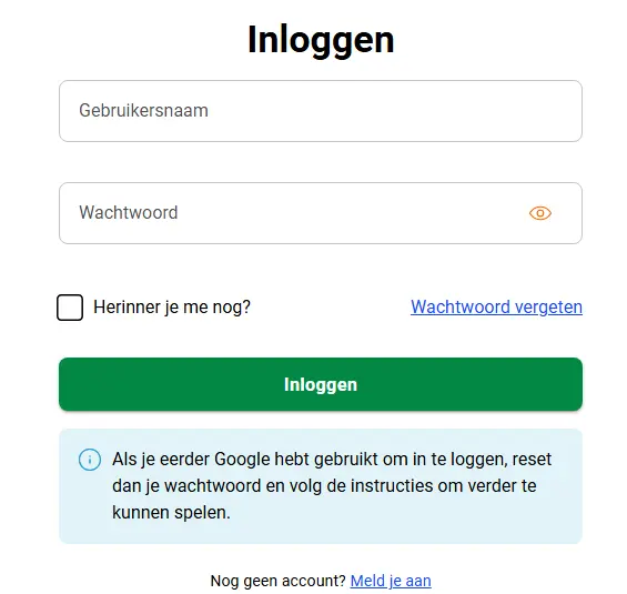 Inloggedeelte – toegang tot spelersaccount