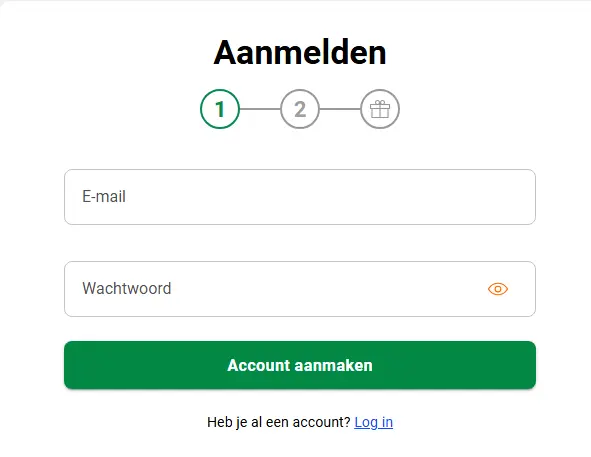 Snel formulier om een spelersaccount aan te maken